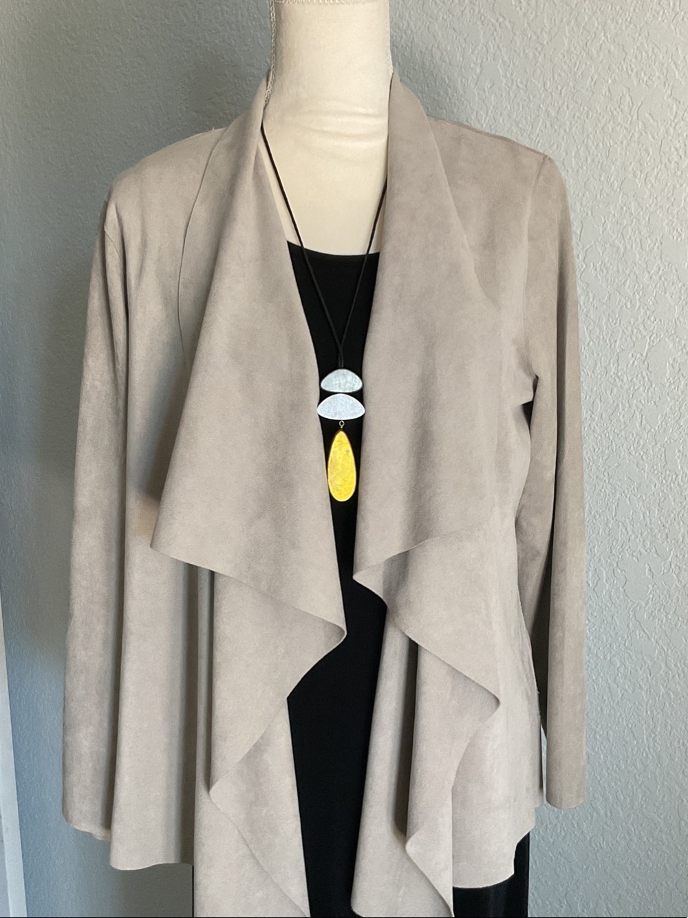 Taupe Draped Open Front Jacket